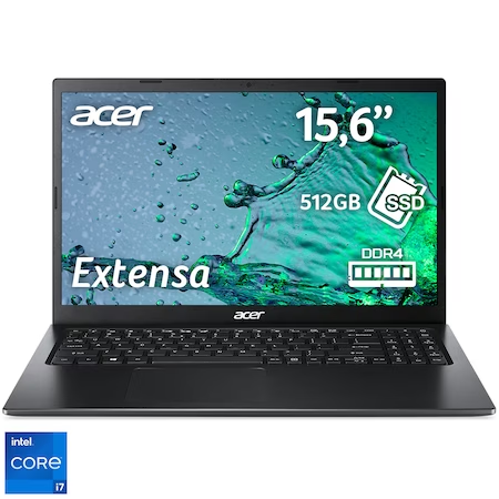 Лаптоп Acer Extensa 15 EX215-54, Intel® Core™ i7-1165G7, 15.6“, Full HD, RAM 16GB, 512GB SSD, Intel® Iris® Xᵉ Graphics, No OS, Black