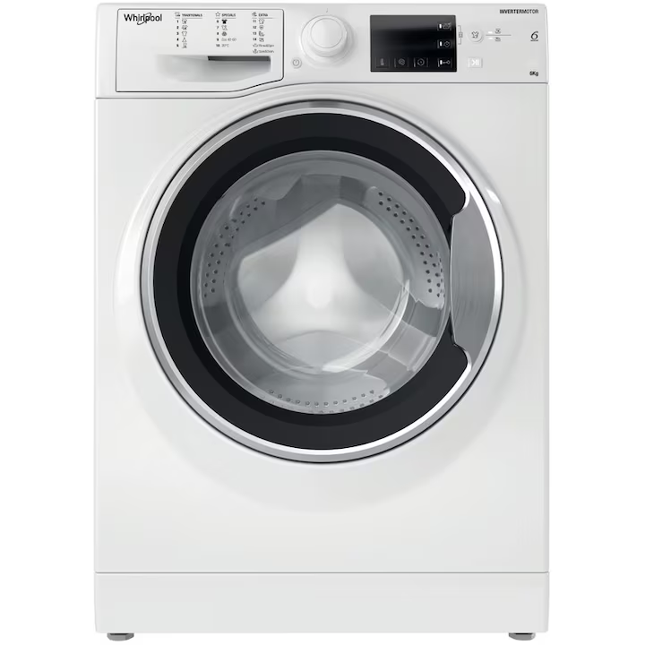 Пералня Slim Whirlpool WRBSB6249WEU, 6 кг, 1200 об/мин, Клас C, Steam Refresh, Инверторен мотор, Цифров дисплей, Бял