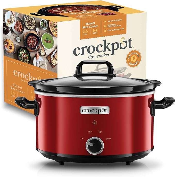 Тенджера за готвене Crock-Pot на бавно готвене | 2 температурни настройки + функция за поддържане на топлина | 3,5 литра (3-4 човека) | Червен