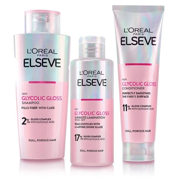 BEAUTY BOX L’OREAL PARIS ELSEVE GLYCOLIC GLOSS Продукти за коса , 3 части