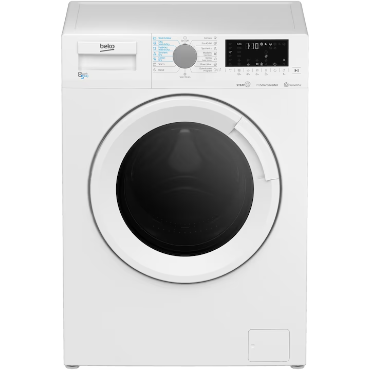 Пералня със сушилня Beko HTV8726XSW, Пране 8 кг, Сушене 5 кг, 1200 оборота/минута, SteamCure, HomeWhiz чрез Bluetooth, Инверторен мотор ProSmart, AddXtra, Бял