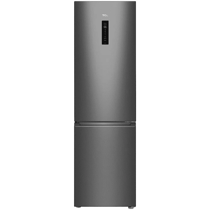 Хладилник с фризер TCL RP282BSE0, 282 л, Total No Frost, Инверторен компресор, Сензорен дисплей, LED осветление, Клас E, В 183 см, Сив
