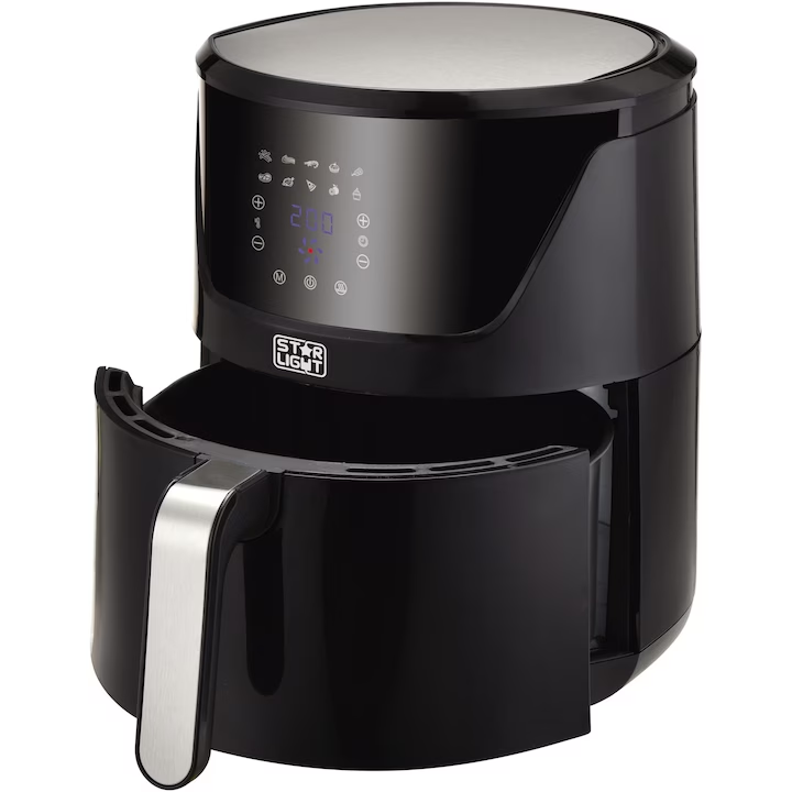 Фритюрник с горещ въздух Star-Light DAFV-1800B7B, 1800W, 7 л, 10 предварително зададени програми, Регулиране на температурата, Подвижен съд, Подвижна незалепваща решетка, Черен