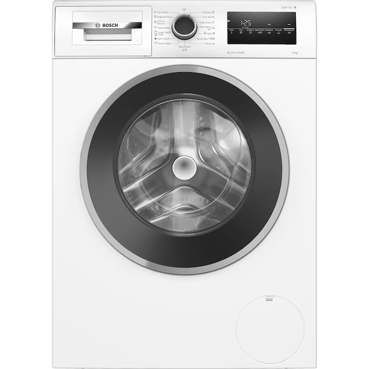 Пералня Bosch WAN2826NBY, 9 кг, 1400 об/мин, EcoSilence Drive, Iron Assist, Hygiene Plus, Електронно/Тъч управление, Програма Dark colors, Speed Perfect, Клас A, 60 см, Бял/Сив